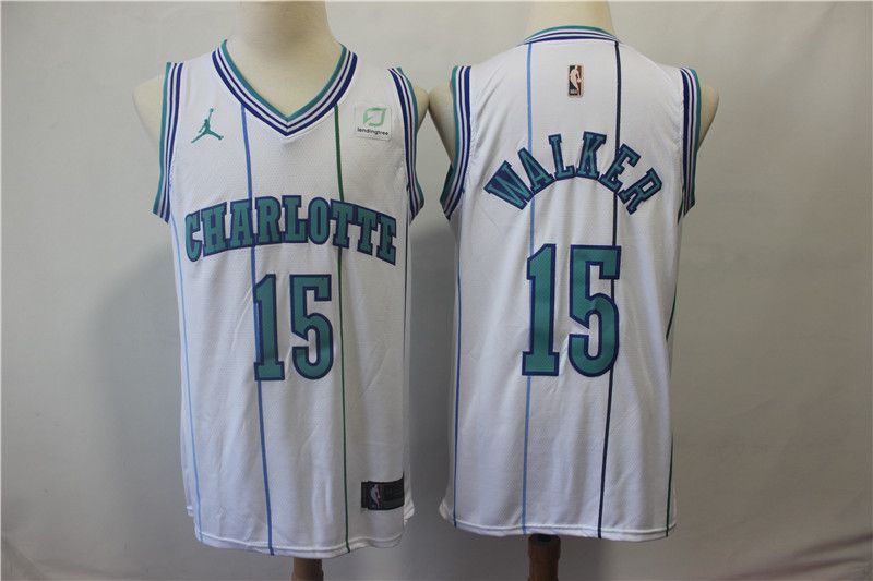 Men Charlotte Hornets #15 Walker White Jordan Swingman Hardwood Classics NBA Jersey